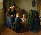 Kittens Playing on a Desk Paintings - Two Sisters Playing by Bernard Jean Corneille Pothast